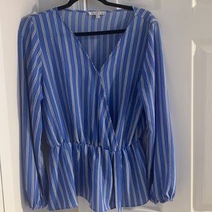True Blue Faux Wrap Top with Peplum